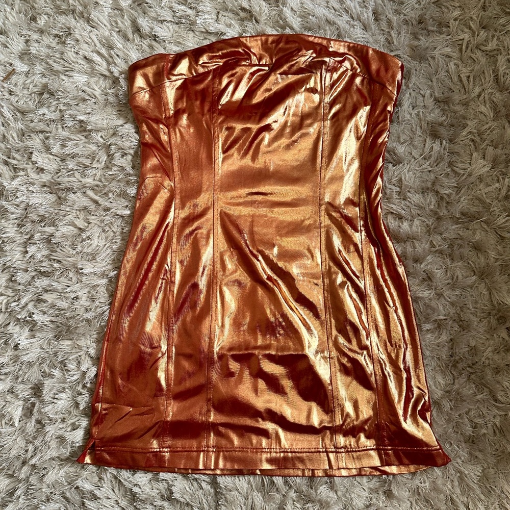 Urban Outfitters Orange Disco Metallic Mini Dress - Size Large - NEW